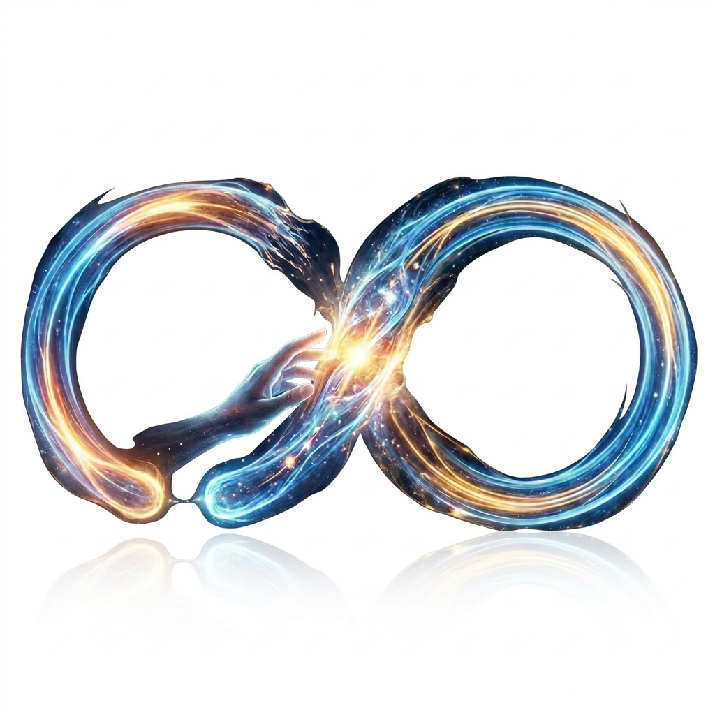 Diagram of open and closed loops shown with glowing blue and orange energy arcs